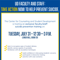Suicide prevention training for UD faculty and staff